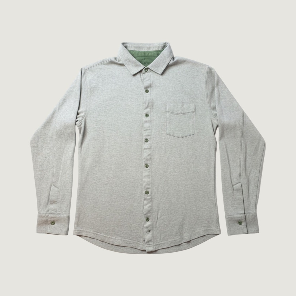 Fabletics Shirt Mens Medium Sage Green Pique Button Down Long Sleeve Pocket